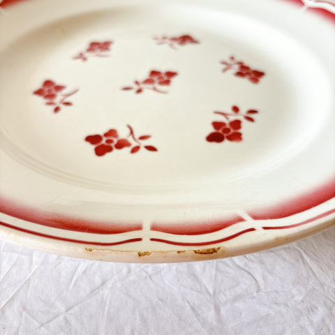 バドンヴィレー 赤い花柄 アンティーク大皿 28cm ラウンドプレート 1930年代 フランスアンティーク食器 Badonviller