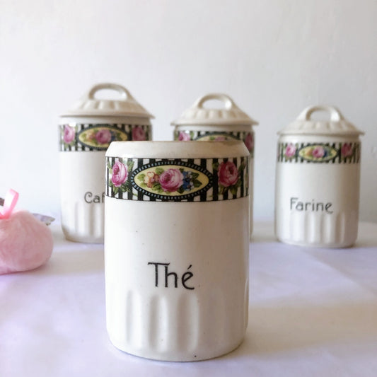 フランスアンティーク 陶器キャニスター ローズ柄 THE フランスアンティーク食器 ブロカント 蚤の市