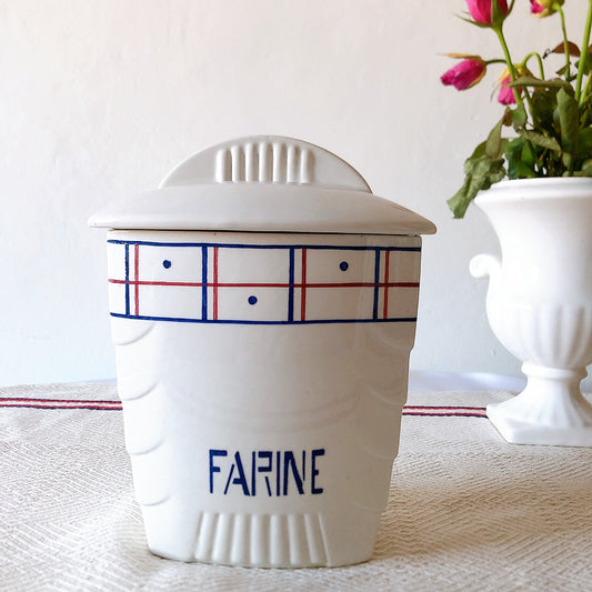 リュネヴィル K&G LUNEVILLE " MALOU"シリーズ 陶器製キャニスター FARINE フランスアンティーク食器 蚤の市 ブロカント