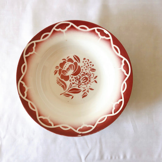 ディゴワンサルグミンヌ Digoin&sarregumines ”ODETTE” 深皿 C 赤 フランスアンティーク食器 ブロカント 蚤の市