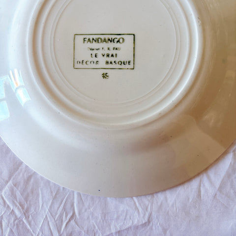 フランスアンティーク ディゴワンサルグミンヌ FANDANGO バスク柄デザートプレート ヴィンテージ陶器　ブロカント　