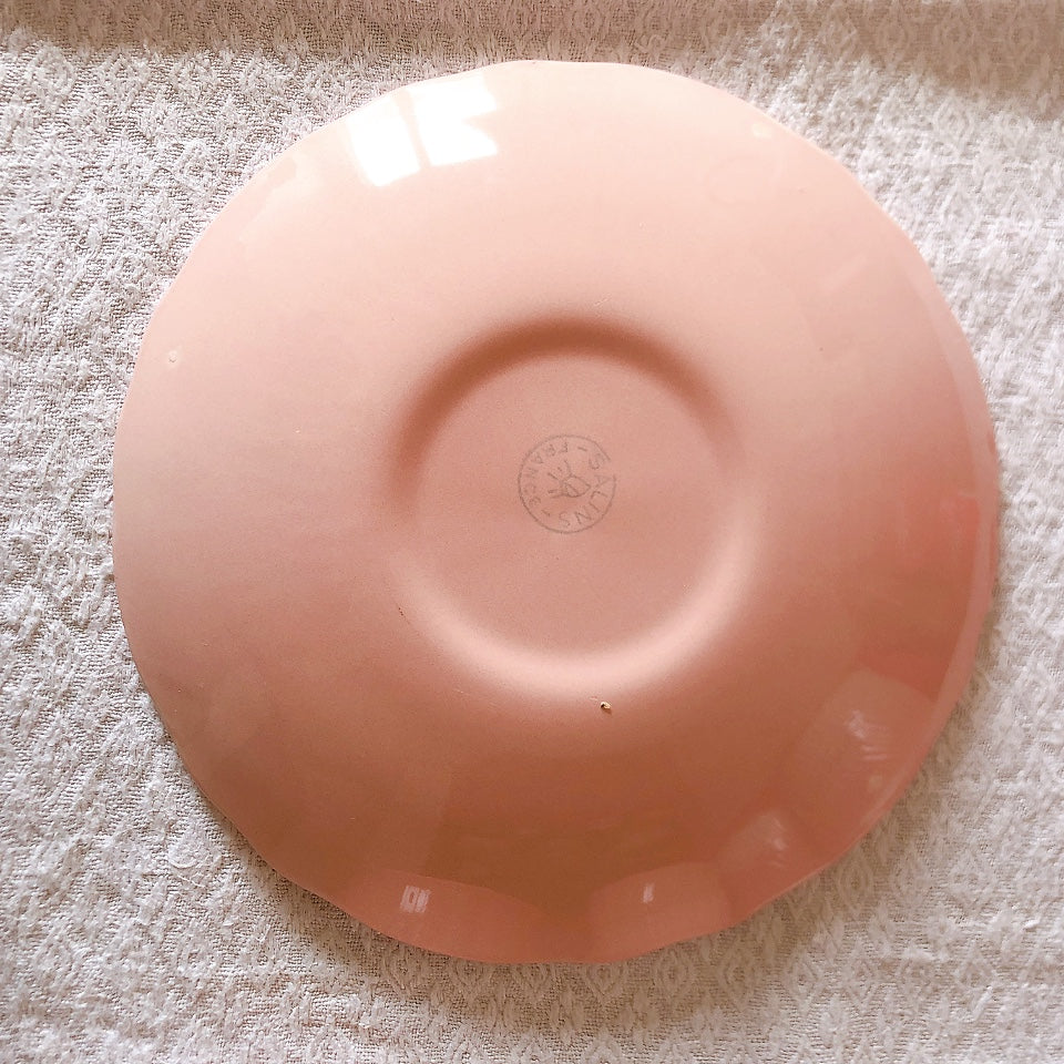 サラン SALINS 花リムカップ＆ソーサー　ピンク フランスアンティーク食器 フランス蚤の市・ブロカント