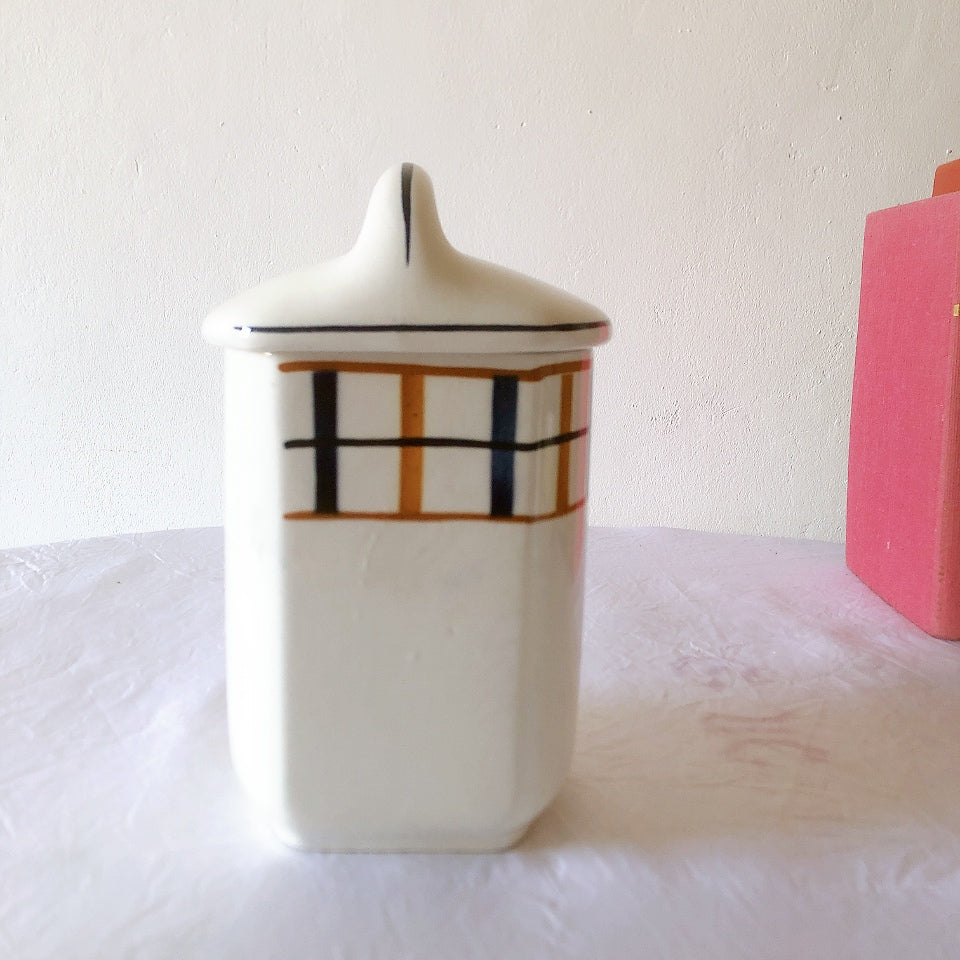 フランスアンティーク サンタマン バスク柄陶器キャニスター 「イエロー・ブルー」 フランスアンティーク食器　ブロカント　蚤の市