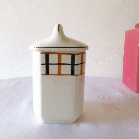 フランスアンティーク サンタマン バスク柄陶器キャニスター 「イエロー・ブルー」 フランスアンティーク食器　ブロカント　蚤の市