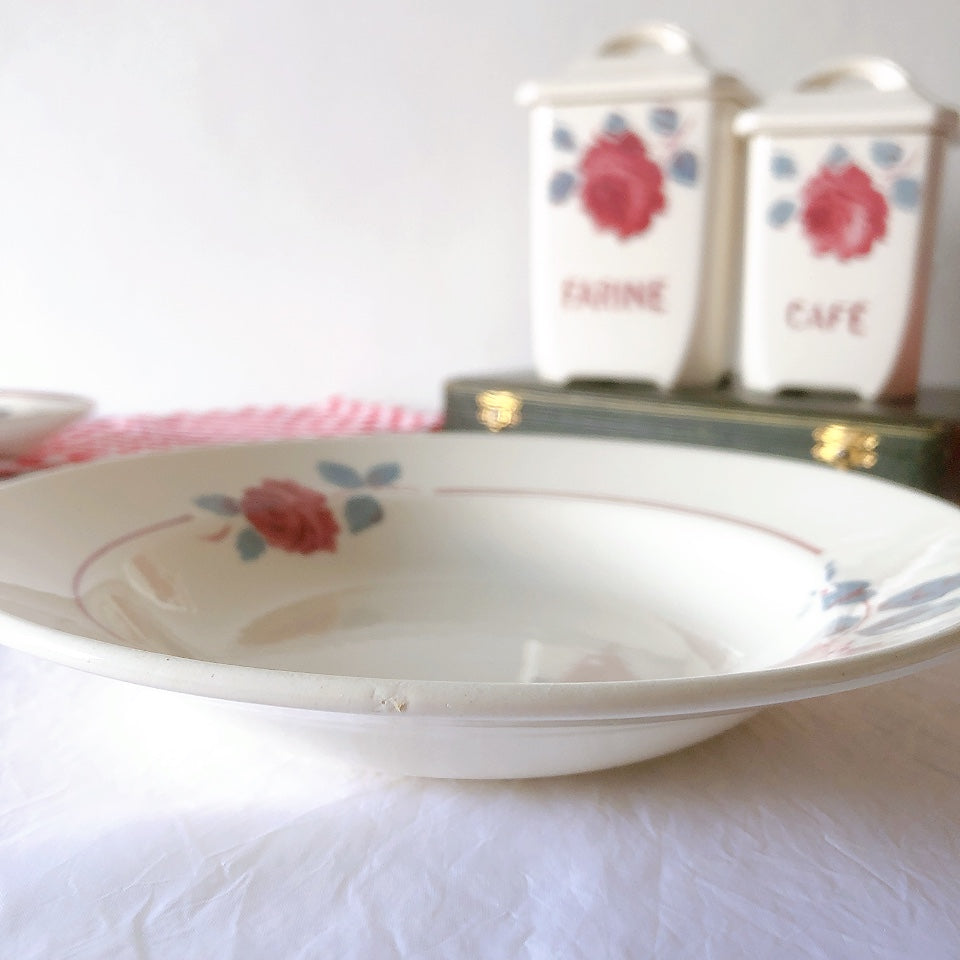 フランスアンティーク　バドンヴィレー　バラ柄スーププレート　深皿　フランスアンティーク食器 ブロカントアンティーク 蚤の市