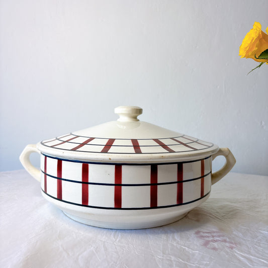 サンタマン バスク柄 スーピエール 蓋付き 赤×青 1930年代 フランスアンティーク