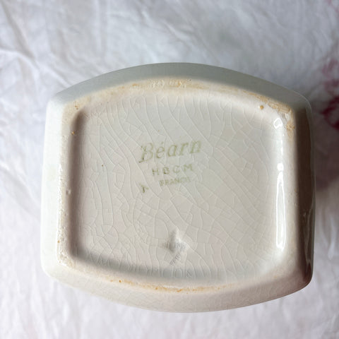 クレイユエモントロー  HBCM Béarn バスク柄 陶器キャニスター 「赤x青 」フランスアンティーク　ブロカント　蚤の市