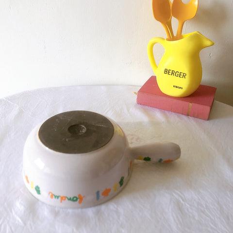 フランス　ルクルーゼ ヴィンテージ ホーロー鍋　フォンデュ鍋大型　フランスアンティーク　ブロカント　蚤の市　