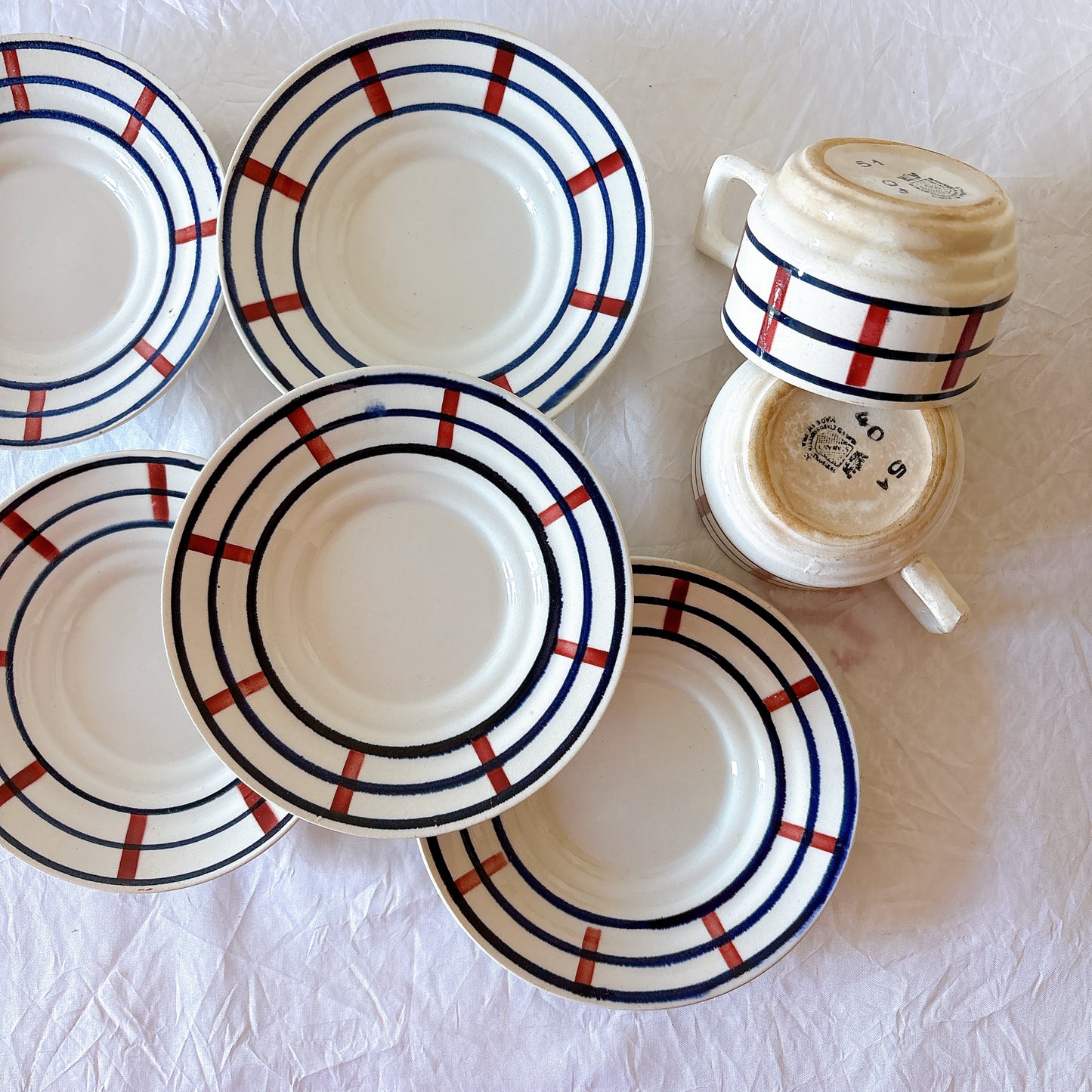 フランスアンティーク サンタマン バスク柄カップアンドソーサー　ブロカント 蚤の市 フランスアンティーク食器