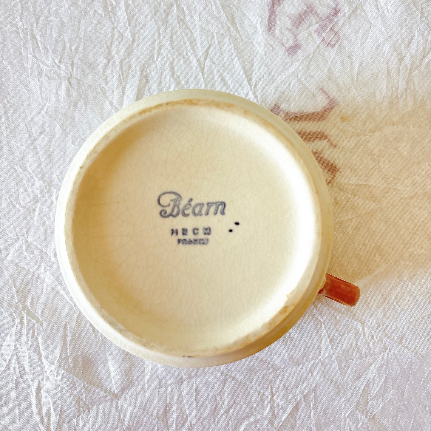 クレイユモントロー HBCM Béarn バスク柄カップ＆ソーサー「イエローｘブルー」 フランスアンティーク食器 ブロカント バスク柄アンティーク