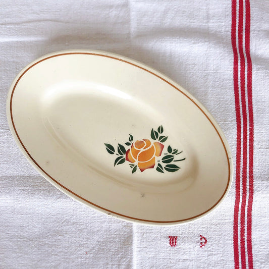 クレイユモントロー HBCM バラ柄ラヴィエ A オーバル皿 フランスアンティーク食器 ブロカント 蚤の市