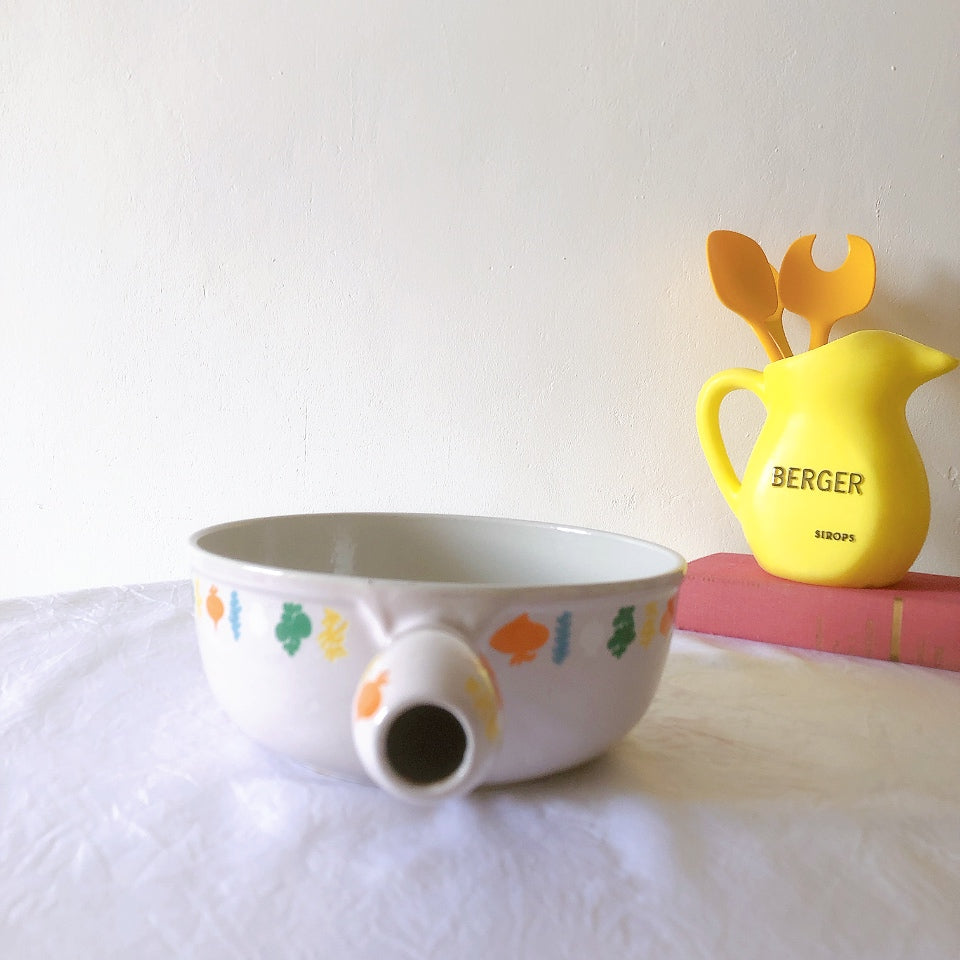 フランス　ルクルーゼ ヴィンテージ ホーロー鍋　フォンデュ鍋大型　フランスアンティーク　ブロカント　蚤の市　