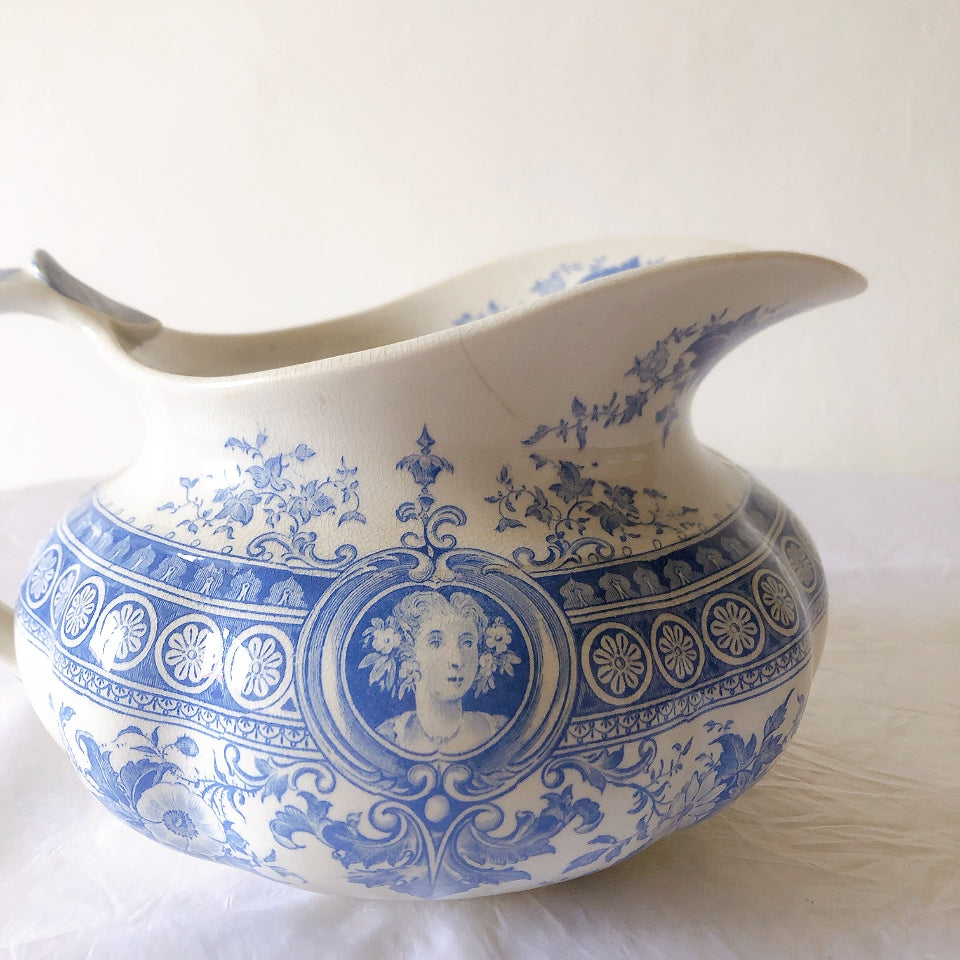 フランスアンティーク UCサルグミンヌ　パリジア　parisia ブルー ピッチャー ピシェ 水差し アンティーク食器 ブロカント 蚤の市