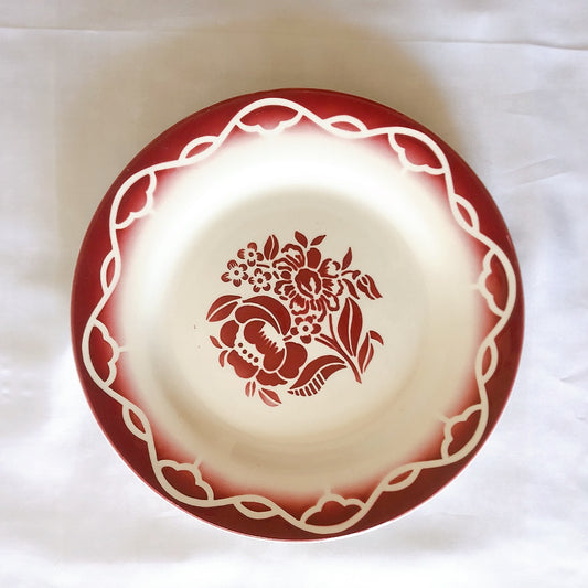 ディゴワンサルグミンヌ Digoin&sarregumines ”ODETTE” 平皿 A 赤 フランスアンティーク食器 ブロカント 蚤の市