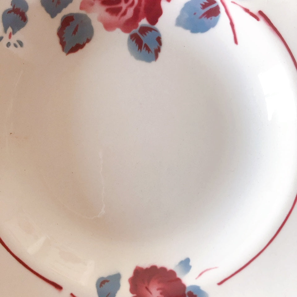 フランスアンティーク　バドンヴィレー　バラ柄スーププレート　深皿　フランスアンティーク食器 ブロカントアンティーク 蚤の市