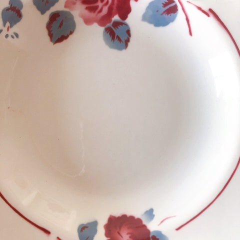 フランスアンティーク　バドンヴィレー　バラ柄スーププレート　深皿　フランスアンティーク食器 ブロカントアンティーク 蚤の市