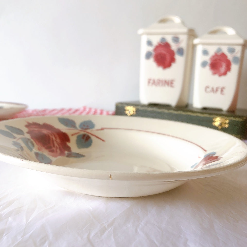 フランスアンティーク　バドンヴィレー　バラ柄スーププレート　深皿　フランスアンティーク食器 ブロカントアンティーク 蚤の市