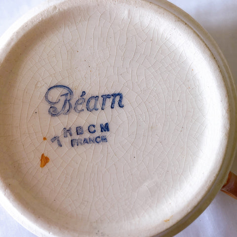 クレイユモントロー HBCM Béarn バスク柄 カップ＆ソーサー「イエローｘブルー」B フランスアンティーク食器　ブロカントアンティーク　蚤の市