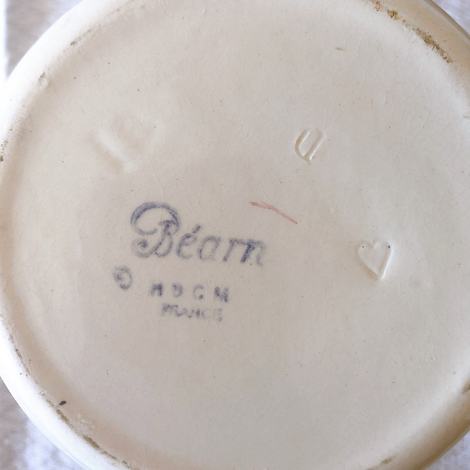 クレイユエモントロー HBCM べアン バスク柄 ピシェ 820ML「ルージュ・マリン」フランスアンティーク食器 ブロカント