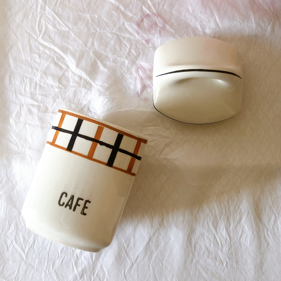 フランスアンティーク サンタマン バスク柄陶器キャニスター 「イエロー・ブルー」 フランスアンティーク食器　ブロカント　蚤の市