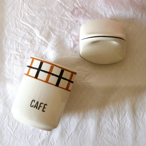 フランスアンティーク サンタマン バスク柄陶器キャニスター 「イエロー・ブルー」 フランスアンティーク食器　ブロカント　蚤の市