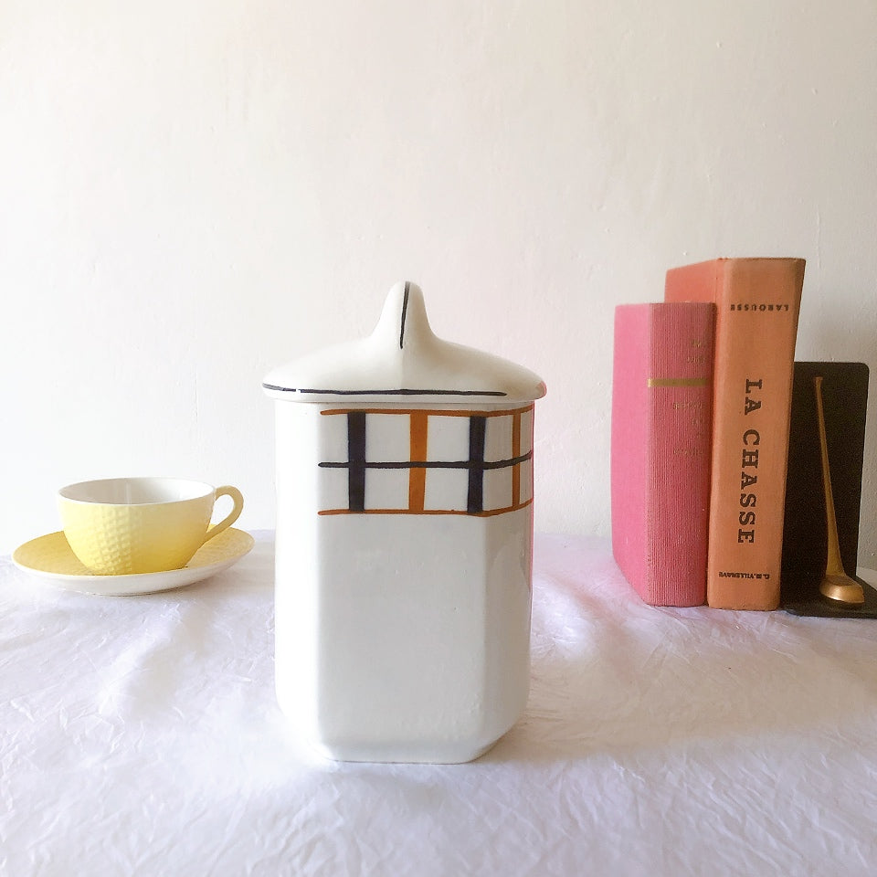 フランスアンティーク サンタマン バスク柄陶器キャニスター 「イエロー・ブルー」 フランスアンティーク食器　ブロカント　蚤の市