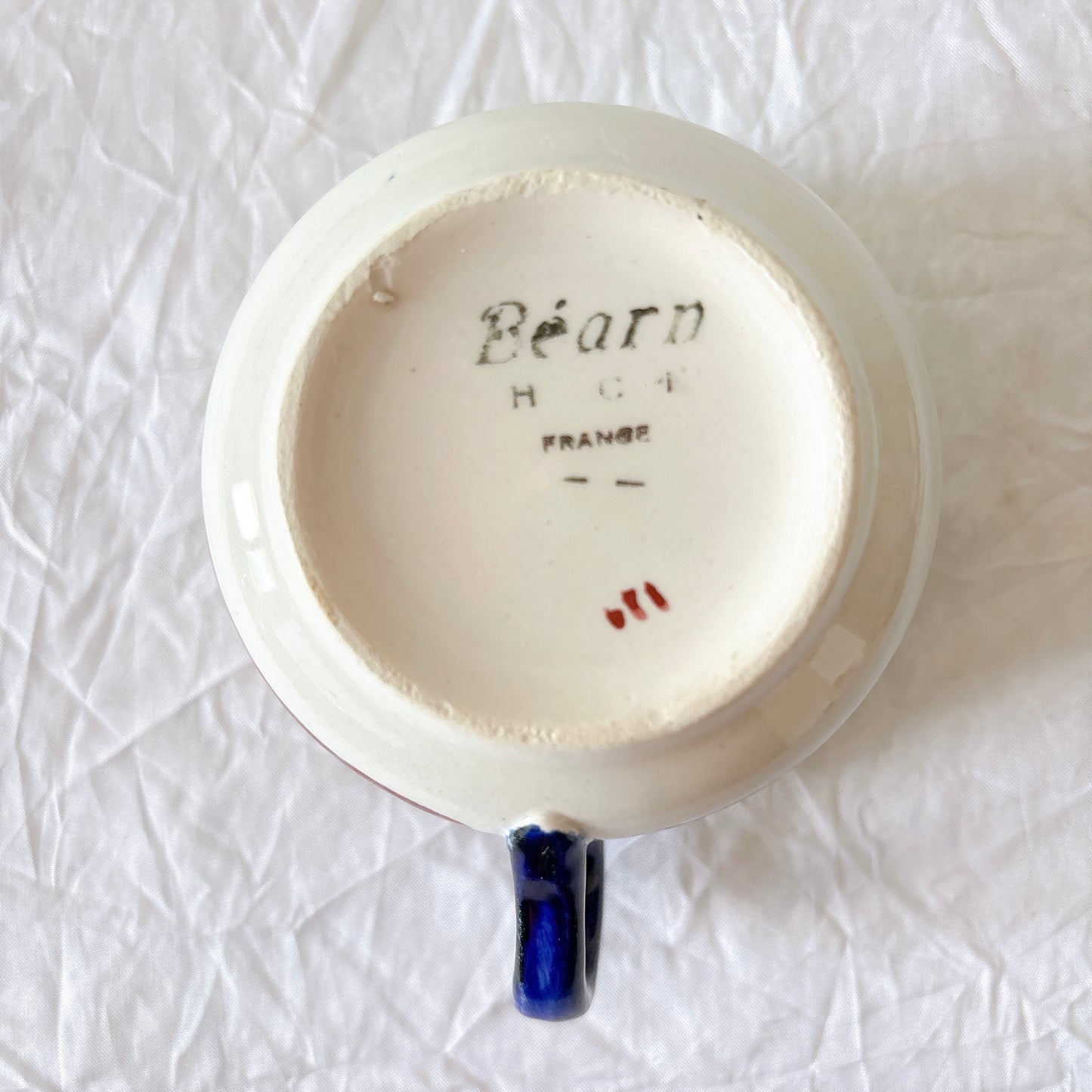 クレイユモントロー HBCM Béarn バスク柄 カップ＆ソーサー「レッドーｘブルー」フランスアンティーク食器 ブロカント 蚤の市