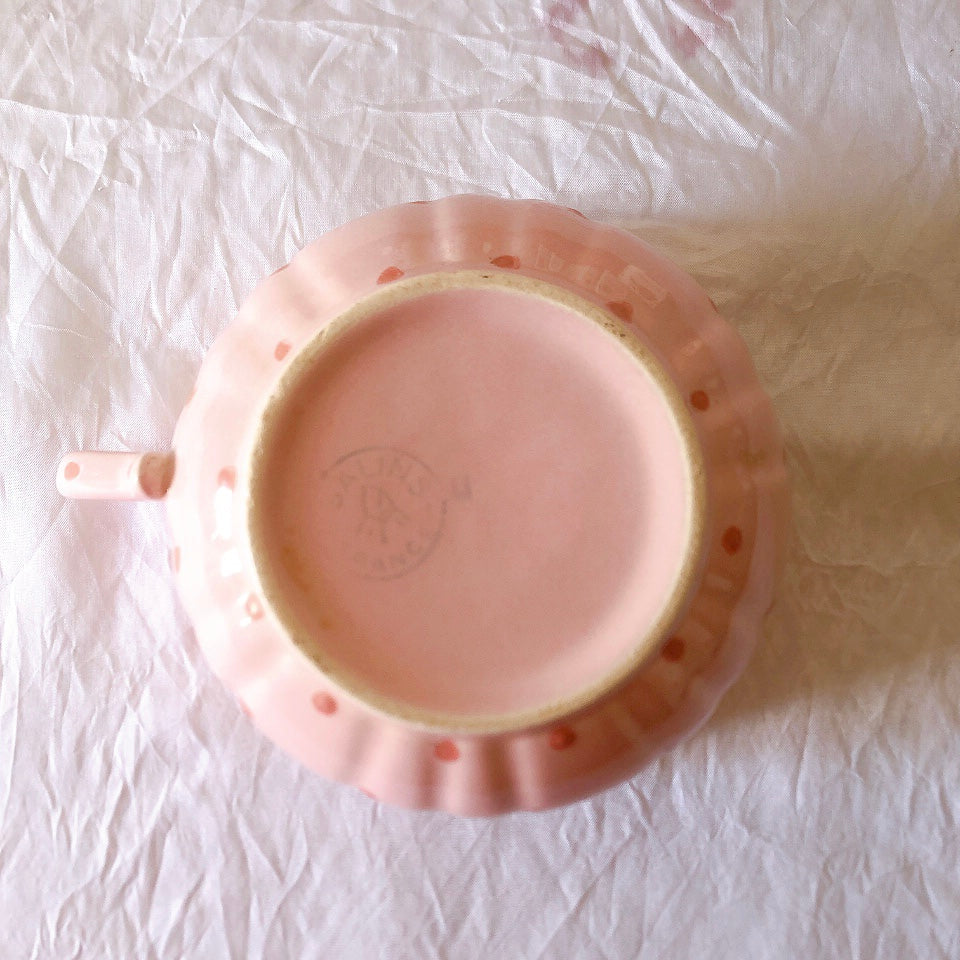 サラン SALINS 花リムカップアンドソーサー　ピンクドット柄　フランスアンティーク食器 フランス蚤の市・ブロカント