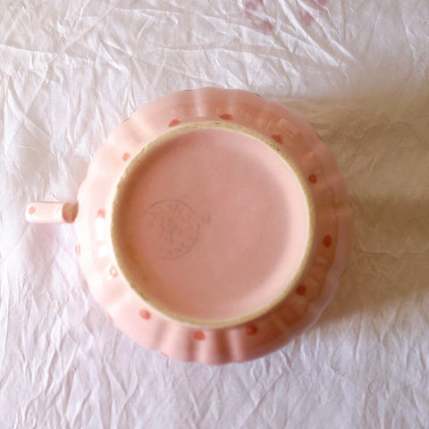 サラン SALINS 花リムカップアンドソーサー　ピンクドット柄　フランスアンティーク食器 フランス蚤の市・ブロカント