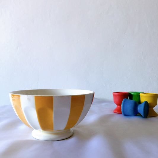 フランスアンティーク カフェオレボウル 黄白ストライプ フランスアンティーク/ビンテージ食器 ブロカントアンティーク 蚤の市