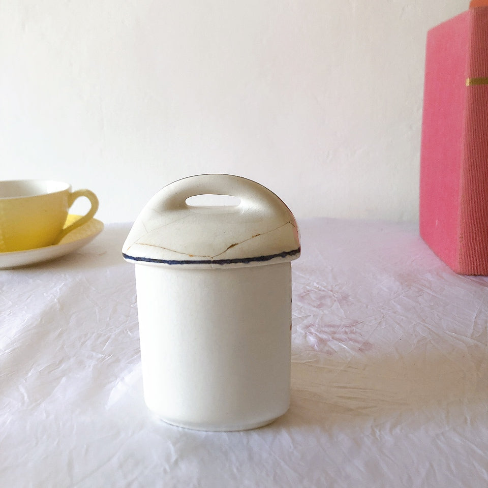 フランスアンティーク サンタマン バスク柄陶器キャニスター 「イエロー・ブルー」 フランスアンティーク食器　ブロカント　蚤の市