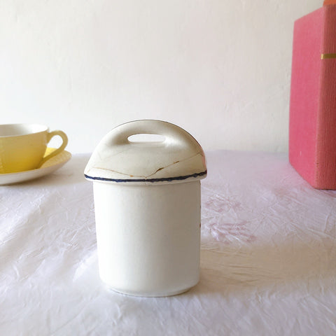 フランスアンティーク サンタマン バスク柄陶器キャニスター 「イエロー・ブルー」 フランスアンティーク食器　ブロカント　蚤の市