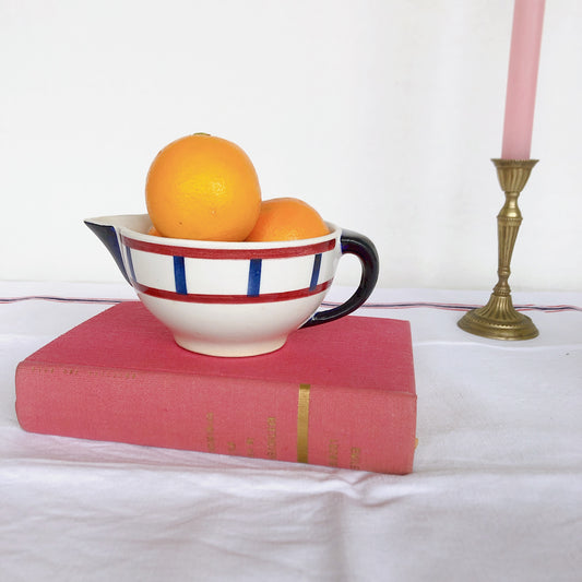 HBCM Béarn バスク柄ミルクポット ソーシエール「レッドxブルー」バスク柄アンティーク フランスアンティーク食器・皿・プレート ブロカント