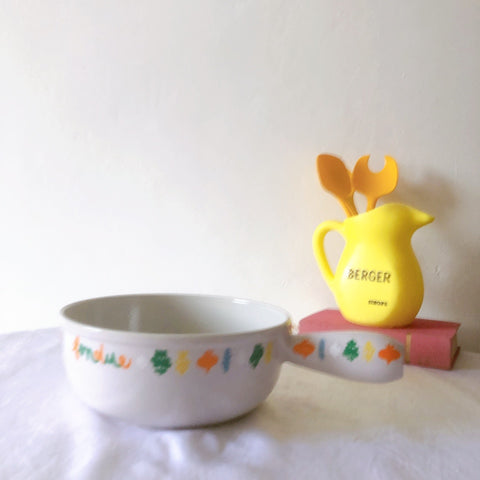 フランス　ルクルーゼ ヴィンテージ ホーロー鍋　フォンデュ鍋大型　フランスアンティーク　ブロカント　蚤の市　