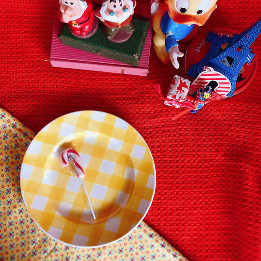 ディゴワンサルグミンヌ 『ECOSSAIS エコセ』黄色ギンガムチェック 大皿 ラウンドプレート フランスアンティーク・ヴィンテージ食器 ブロカント 蚤の市