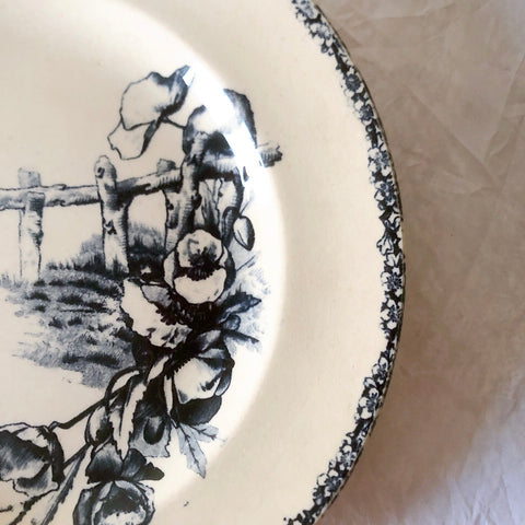 フランスアンティーク  GRAND DEPOT E.Bourgeois グランデポ エミールブルジョワ　蝶鳥柄　ディナープレート 平皿 フランスアンティーク食器 ブロカント 蚤の市