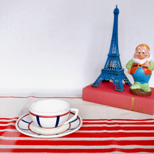 ディゴワンサルグミンヌ バスク柄 カップ&ソーサー 『ルージュ・マリン』 B フランスアンティーク食器 フランス蚤の市・ブロカント バスク柄食器