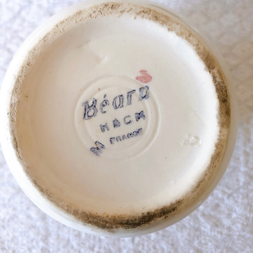 クレイユエモントロー HBCM べアン バスク柄 ピシェ ミルクポット 220ML「ルージュ・マリン」フランスアンティーク食器 ブロカント