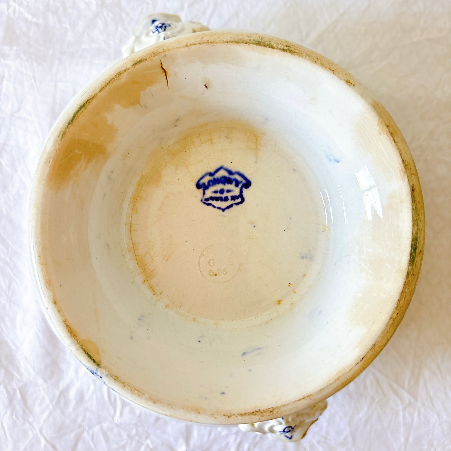 フランスアンティーク ロンウィ（Longwy） 「Louis XV（ルイ15世）」シリーズ　蓋付きスープチュリーン｜ブルー＆ホワイト陶器
