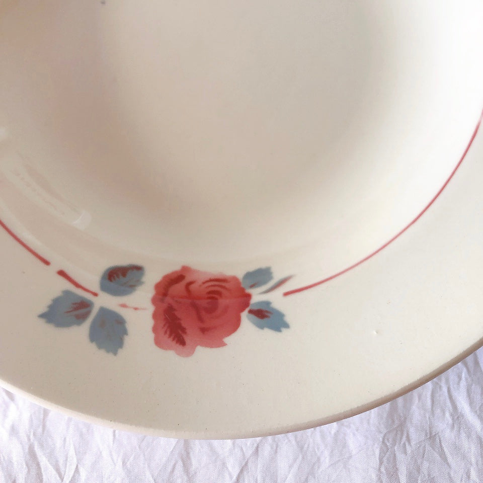 フランスアンティーク　バドンヴィレー　バラ柄スーププレート　深皿　フランスアンティーク食器 ブロカントアンティーク 蚤の市