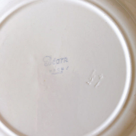 クレイユモントロー HBCM Béarn  バスク柄 大皿 ラウンドプレート26.4　レッドｘブルー　フランスアンティーク食器　バスク柄プレート　ブロカント 蚤の市