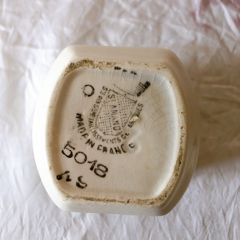 フランスアンティーク サンタマン バスク柄陶器キャニスター 「イエロー・ブルー」 フランスアンティーク食器　ブロカント　蚤の市