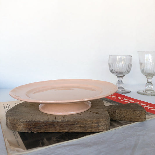 ビレロイ&ボッホ 花リムケーキスタンド コンポティエ コンポート皿 ピンク フランスアンティーク食器 ブロカント 蚤の市