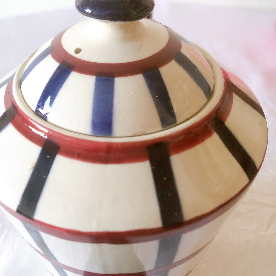 クレイユモントロー HBCM Béarn バスク柄 コーヒー／ティポット「レッド・ブルー」フランスアンティーク食器 ブロカント 蚤の市　アンティーク食器 バスク柄アンティーク