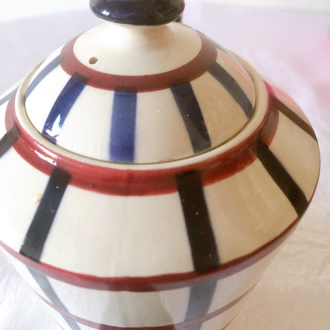 クレイユモントロー HBCM Béarn バスク柄 コーヒー／ティポット「レッド・ブルー」フランスアンティーク食器 ブロカント 蚤の市　アンティーク食器 バスク柄アンティーク