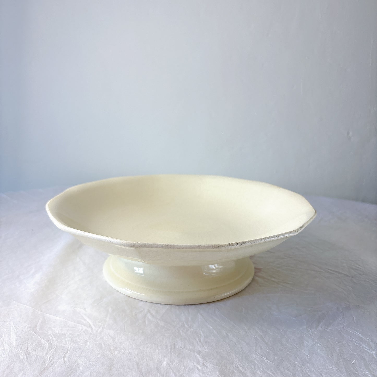 サンタマン １２角形コンポート皿 コンポティエ アイボリー フランスアンティーク食器 ブロカント 蚤の市