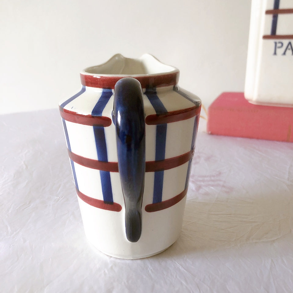 クレイユモントロー HBCM Béarn バスク柄 ミルクポット「レッド・ブルー」フランスアンティーク食器 ブロカントアンティークス　バスク柄食器