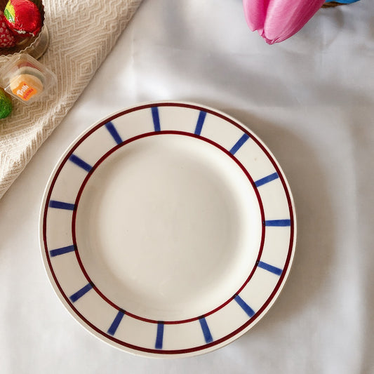 ディゴワンサルグミンヌ 『BASQUE』バスク柄デザートプレート ・平皿『レッド・ブルー』b フランスアンティーク食器 蚤の市・ブロカントアンティーク バスク柄アンティーク