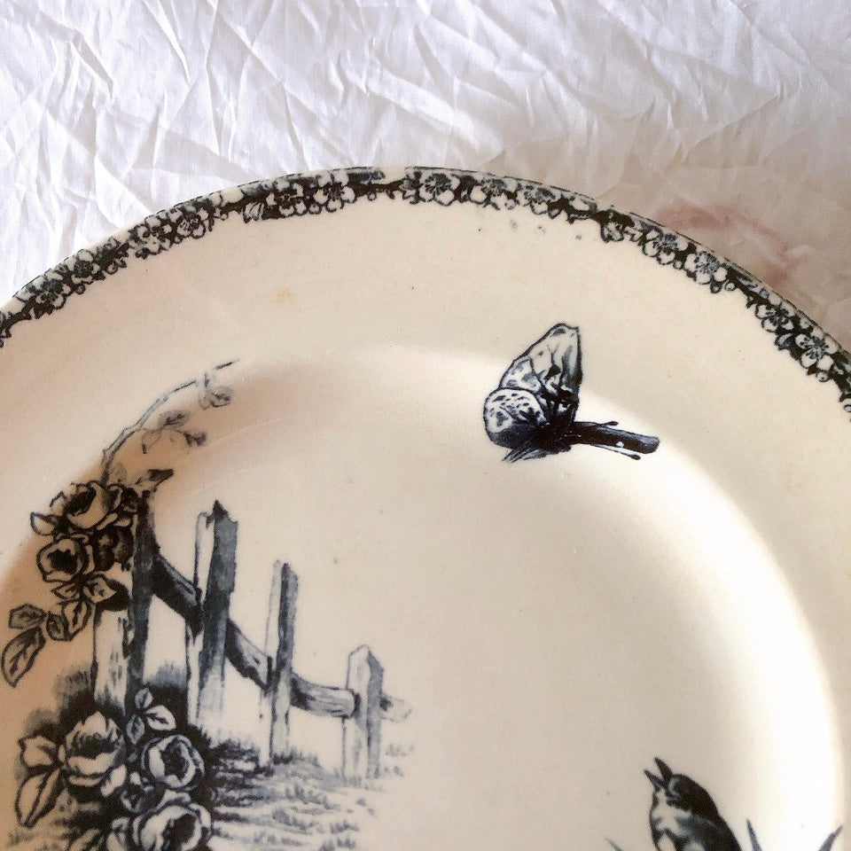 フランスアンティーク  GRAND DEPOT E.Bourgeois グランデポ エミールブルジョワ　蝶鳥柄　ディナープレート 平皿 フランスアンティーク食器 ブロカント 蚤の市