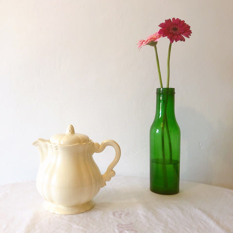 ディゴワンサルグミンヌ Digoin＆sarreguemines 花リム ティー/コーヒーポット フランスアンティーク食器 フランス蚤の市・ブロカント